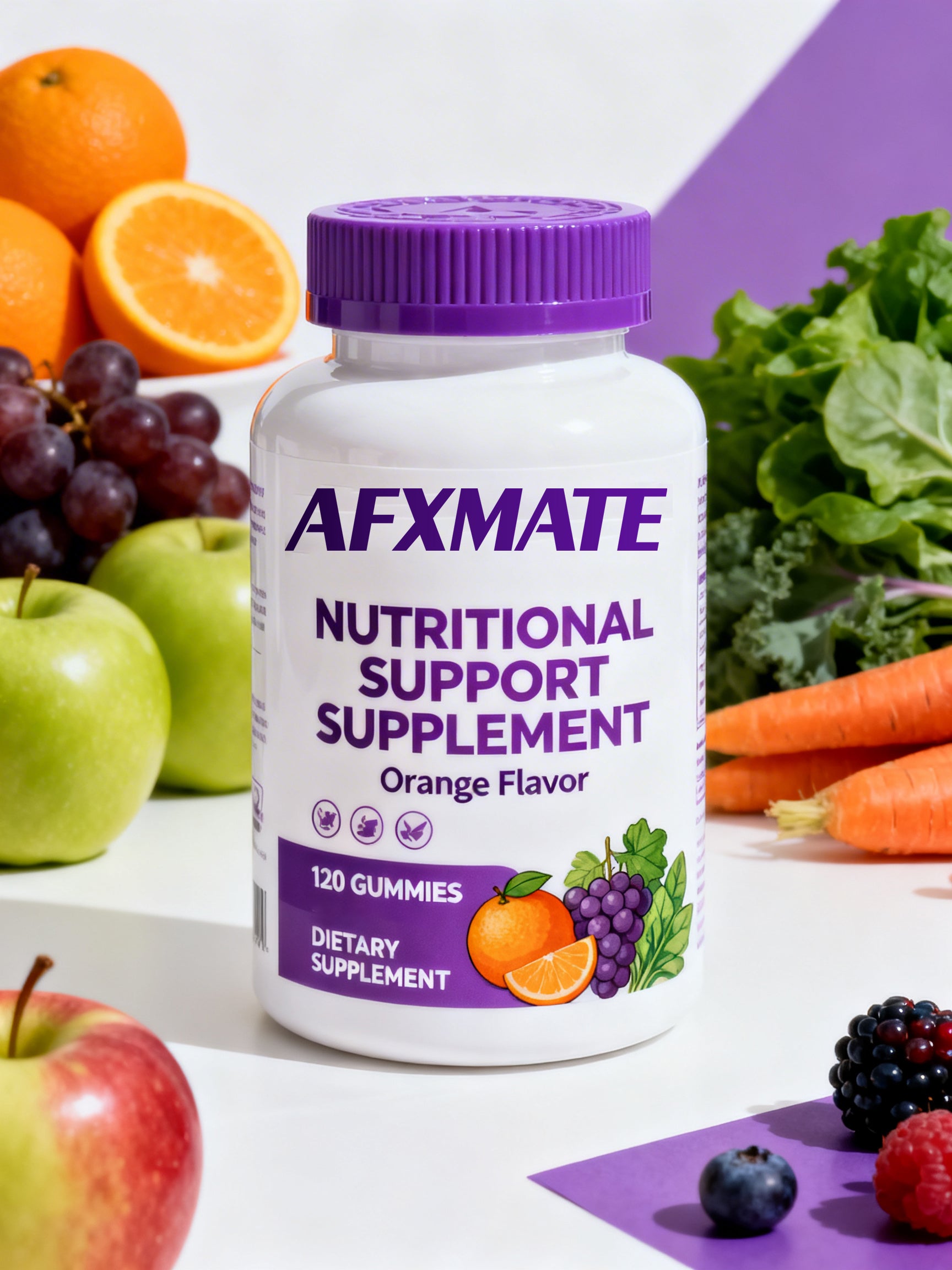 AFXMATE Super Greens Natural Flavor, 50 Organic Super Foods, Packed with Fiber - 120 Gummies