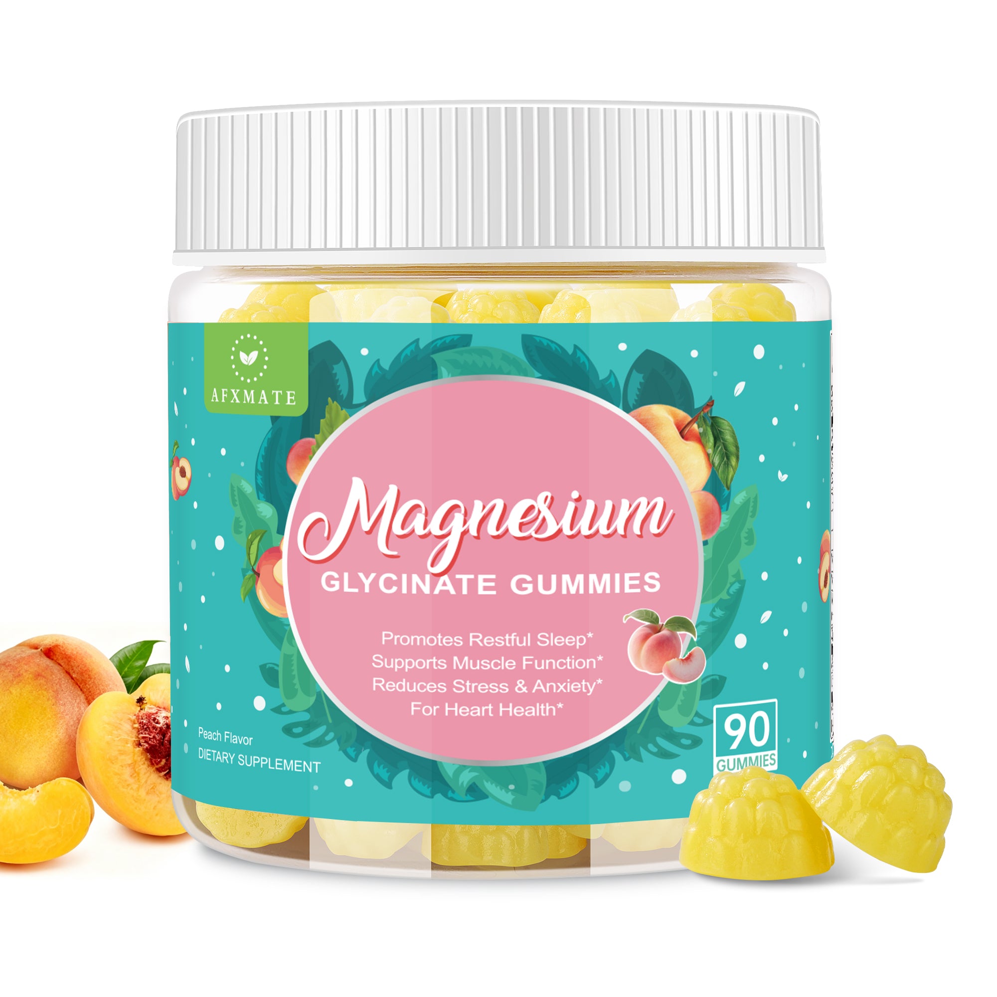 AFXMATE Magnesium Glycinate Gummies Peach 90 count bottle