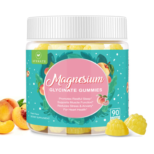AFXMATE Magnesium Glycinate Gummies Peach 90 count bottle