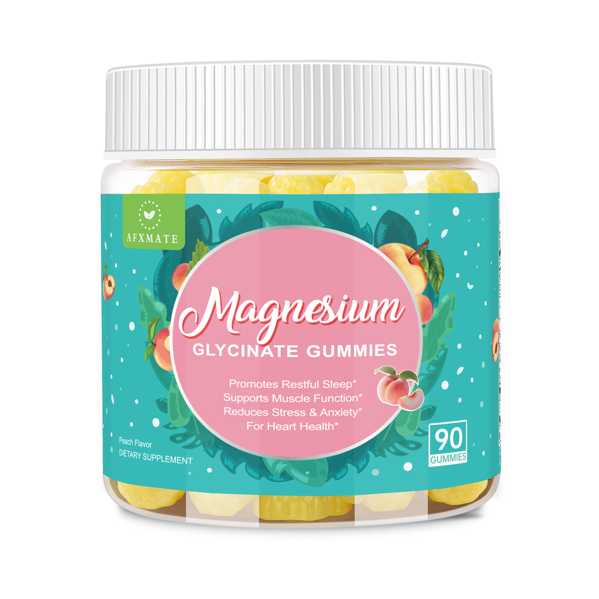 AFXMATE Magnesium Glycinate Gummies Peach 90 count bottle