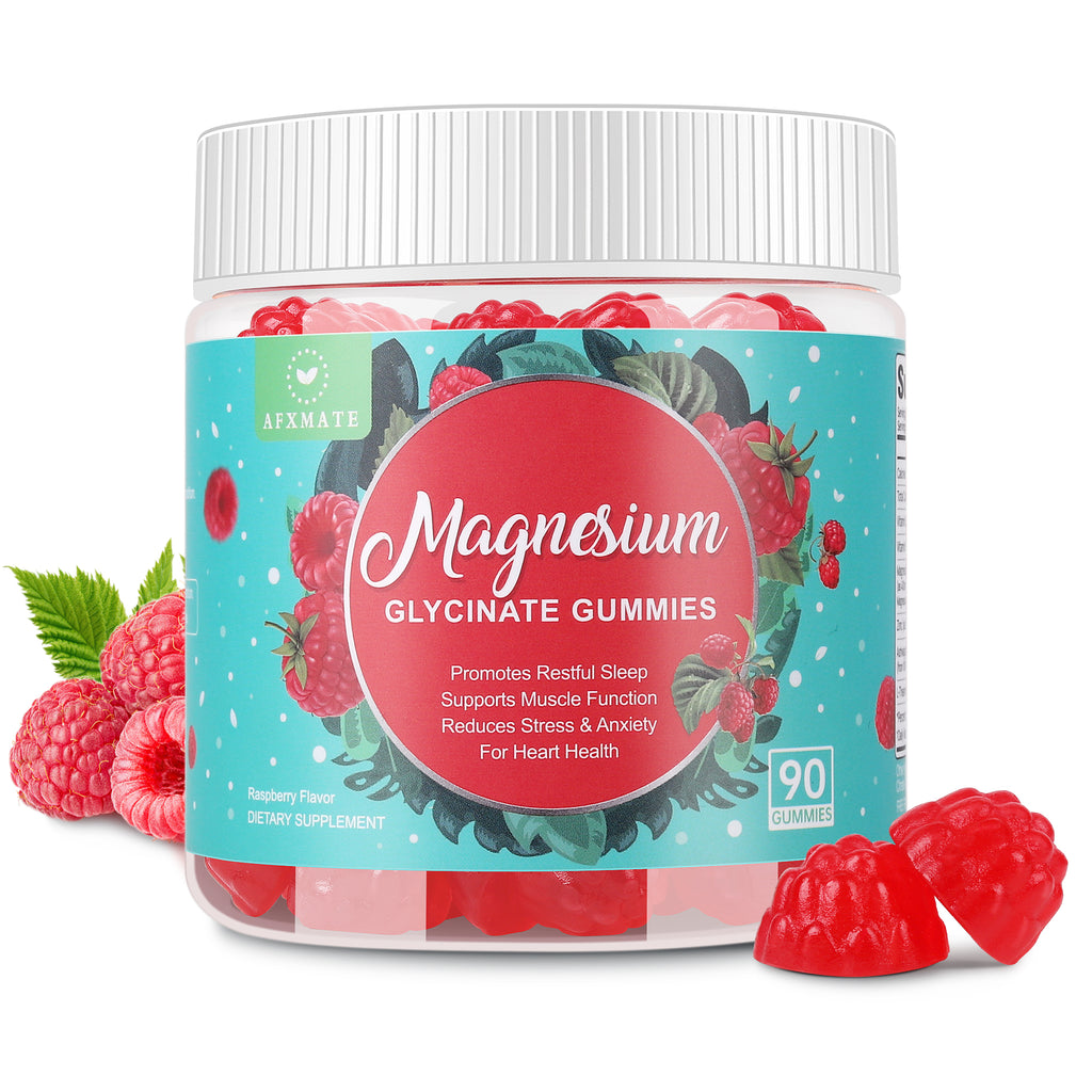 AFXMATE Magnesium Glycinate Gummies Raspberry 90 count bottle