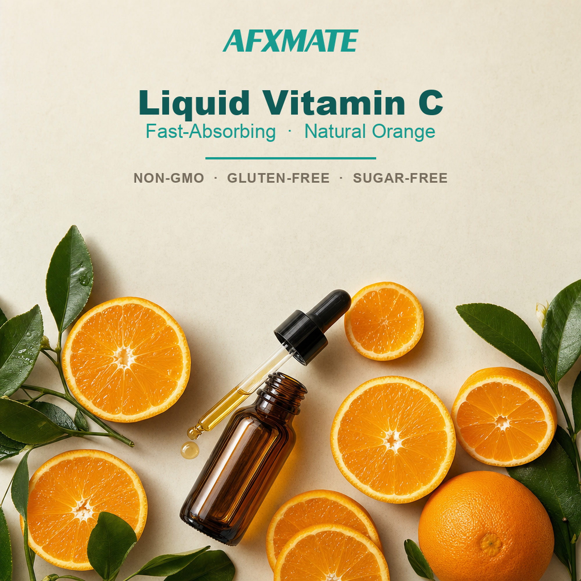 Liquid Vitamin C dropper with oranges